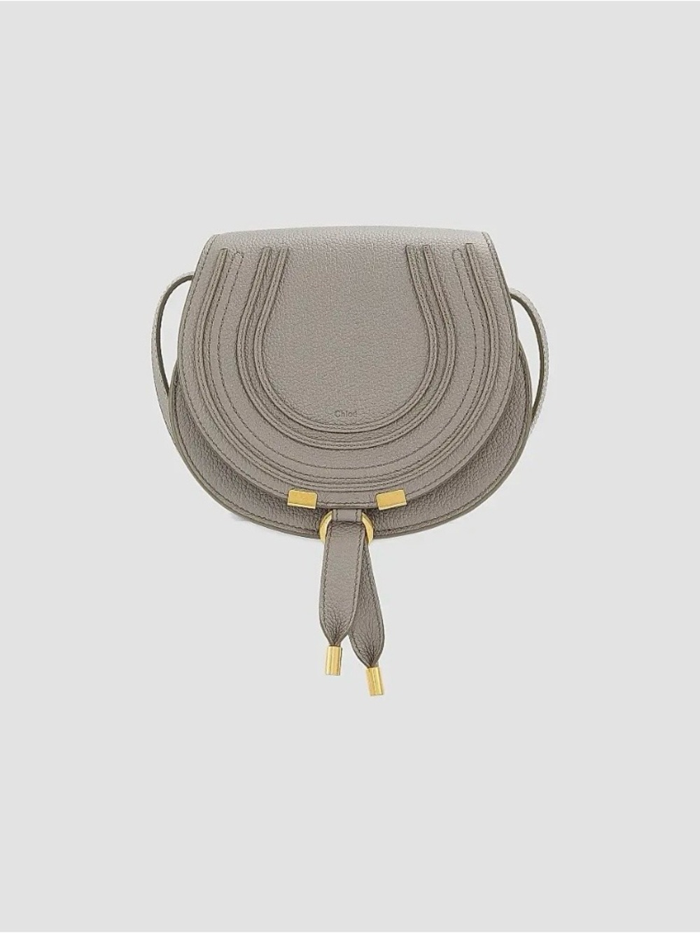 Chloe Small Marcie Saddle Crossbody in Gray with Gold Hardware